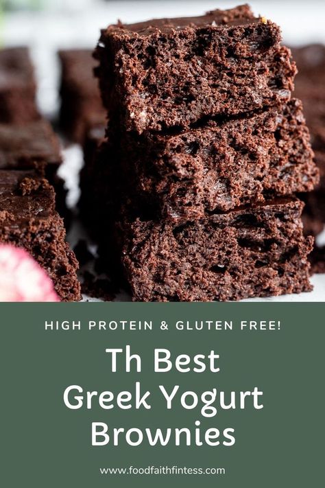 Deliciously chewy Healthy Greek Yogurt Brownies are secretly packed with protein! These gluten free brownies are a fudgy treat that you will love! These healthy brownies will be your new go to recipe and they are so easy to make! Brownies Greek Yogurt, Greek Yogurt Dessert Healthy, High Protein Brownies, Dairy Free Yogurt Recipe, Yogurt Brownies, Greek Yogurt Recipes Healthy, Greek Yogurt Cookies, Greek Yogurt Brownies, Protein Brownies Recipe