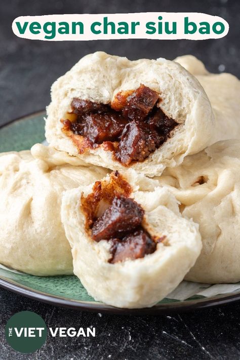 Vegan Char Siu Bao (BBQ Buns) - The Viet Vegan Char Siu Recipe, Char Siu Bao, Siu Bao, Homemade Seitan, Vegan Chinese, Vegetarian Bbq, Mapo Tofu, Yeast Breads, Vegan Bbq