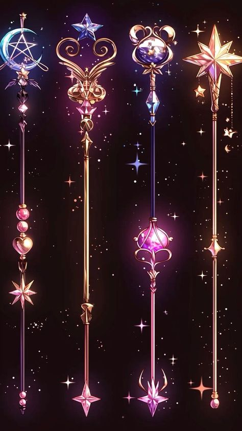 Moon Staff Design, Magic Wand Design Art, Magic Staff Ideas, Scepter Magic, Magic Wand Design, Wand Ideas, Fantasy Jewelry Magic, Staff Magic, Magic Staff