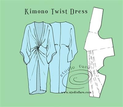 Zero Waste Garment Pattern, Kimono Dress Pattern, Pola Blus, Sketch Pattern, Twist Dress, Pola Bordir, Twist Pattern, Twisted Dress, Pattern Drafting