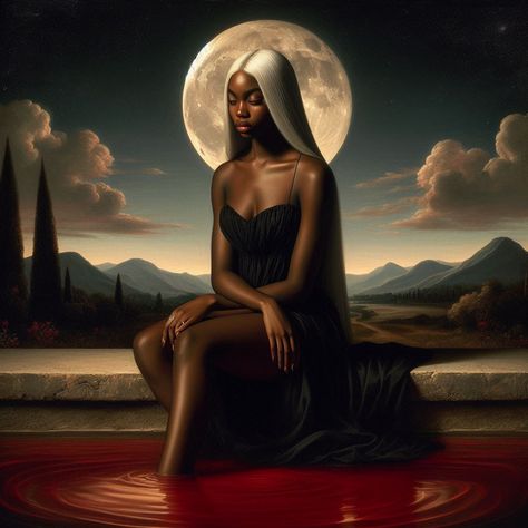 Mother Earth Black Woman, Black Art Nouveau, Black Moon Goddess, Black Goddess Aesthetic, Black Ethereal, Dark Photoshoot, Creative Photoshoots, Kylie Jenner Baby, Vampire Fashion