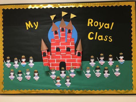 Royal Theme bulletin board Disney Castle Bulletin Board, Castle Bulletin Board Ideas, Blue Bulletin Board Ideas, Fairytale Bulletin Board Ideas, Blue Bulletin Board, Castle Theme Classroom, Castle Classroom, Preschool Classroom Themes, Board Themes