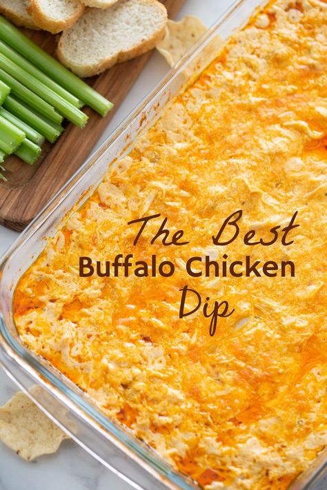 Buffalo chicken dip has all the flavor of tangy and fiery hot wings, but in the form of a creamy, scoopable dip. via @cmpollak1 Buffalo Ranch Chicken Dip, Buffalo Chicken Wing Dip, Buffalo Chicken Wing, Wing Dip, Chicken Wing Dip, Buffalo Ranch Chicken, Buffalo Dip, Crockpot Buffalo Chicken, Chicken Dip Recipe