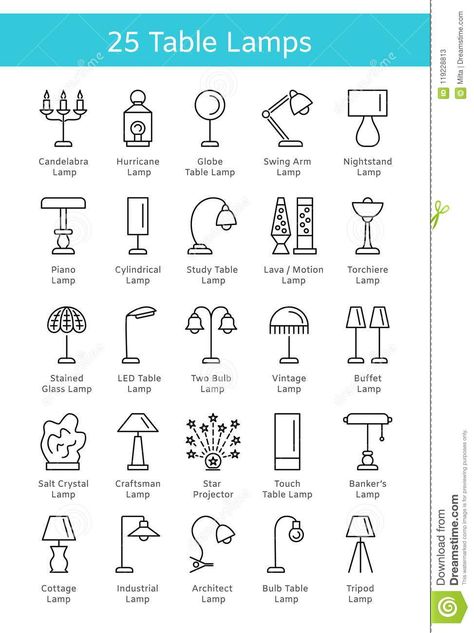 Table Lamps Of Different Types. Set Of Light Fixtures For Bedroom & Living Room. Home & Office Lighting. Line Icon Collection. Stock Vector - Illustration of bedside, glass: 119228813 Lamp For Study Table, Lamp Illustration Drawing, Study Lamp Design, Lamp Design Drawing For Intermediate, Lamp Design Drawing, Lamp Doodle, Side Lamps Bedroom, Table Lamp Design Drawing, Table Lamp Drawing