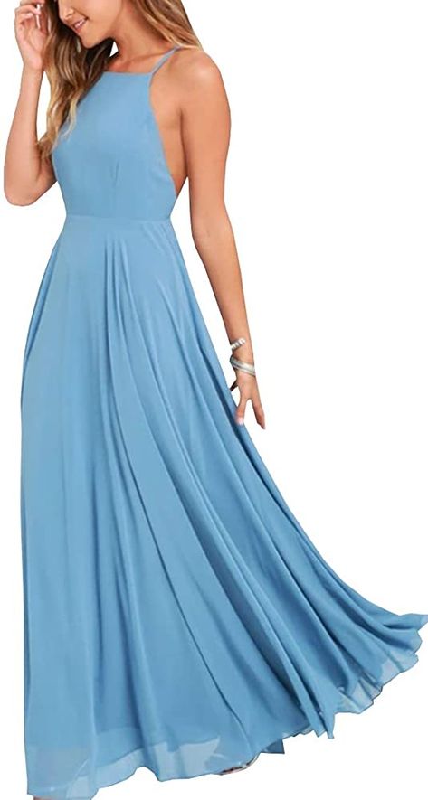 Light Blue Bridesmaid Dresses Long, Light Blue Dress Formal, Bridesmaid Dresses Floor Length, Blue Chiffon Dresses, Light Blue Prom Dress, Halter Bridesmaid Dress, Formal Prom Dresses, Bridesmaid Dresses Long Chiffon, Prom Dresses With Pockets