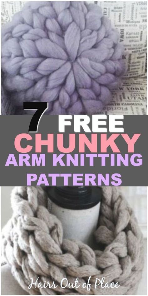 7 free chunky knitting patterns that are great arm knitting projects for beginners. Whether you want to learn how to make a chunky knit blanket or scarf, these arm knitting patterns are just what you need. #knitting #chunkyyarn #chunkyknitting #diycrafts #diy #easydiy #blankets #pillows #scarves #homedecor #knittingpatterns Arm Knitting For Beginners, Arm Crocheting Beginners, Crochet Big Yarn Projects, What To Do With Chunky Yarn, Scarf Diy Knit, Extra Chunky Yarn Projects, Finger Knitting For Beginners Tutorials, Chunky Knit Scarf Pattern Free, Finger Knitting For Beginners