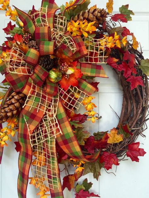 Oval Autumn Fall Grapevine Wreath: Church Wreaths, Funky Bow, Fall Grapevine Wreath, Burlap Mesh Wreath, Wreaths Fall, Fall Decor Wreaths, Fall Thanksgiving Wreaths, Fall Grapevine Wreaths, Centerpieces Diy