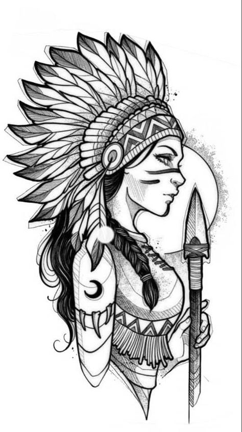 Tattoo Indien, Native American Warrior Tattoos, Indian Women Tattoo, Tato Geisha, La Muerte Tattoo, Indian Girl Tattoos, Native American Tattoo Designs, Tato Maori, Indian Tattoo Design