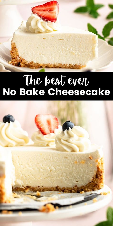 This no bake cheesecake is made with a thick buttery graham cracker crust and filled with velvety and creamy cheesecake filling. Cheesecake Pudding Pie With Graham Cracker Crust, Cheesecake Filling No Bake, Holiday Recipes Christmas Desserts, Best No Bake Cheesecake, Birthday Cheesecake, No Bake Cheesecake Filling, Easy No Bake Cheesecake, Cake Recipes Easy Homemade, Baked Cheesecake Recipe