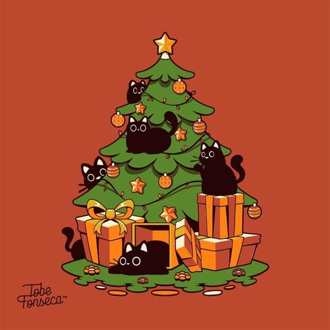 Black Cat Christmas, Cat Christmas, Black Cats, Black Cat, Christmas Tree, Nails, Christmas, Black