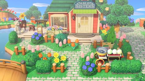 Island Inspiration Animal Crossing, Able Sisters And Nooks Cranny Animal Crossing Design, Able Sister Ideas Acnh, Animal Crossing Island Shop Ideas, Anch Able Sisters Ideas, Animal Crossing Mabel Sisters Shop Ideas, Able Sisters Animal Crossing Design Ideas, Abel Sisters Animal Crossing Design Ideas, Animal Crossing Main Plaza