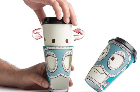 This coffee sleeve is the bomb! Coffee Sleeve Design, Paper Cup Design, Coffee Cup Art, Design Café, Cute Coffee Cups, Coffee Cup Design, Awesome Food, Bottle Sleeves, Coffee Sleeve