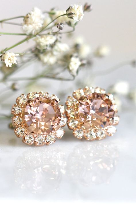 Rose Gold Blush StudsSwarovski Blush EarringsBridesmaids Morganite Earrings, Shabby Chic Modern, Pink Bridesmaids, Blush Earrings, Bridesmaids Earrings, Rose Crystal, Aqua Mint, Earrings Rose Gold, Modern Accessories