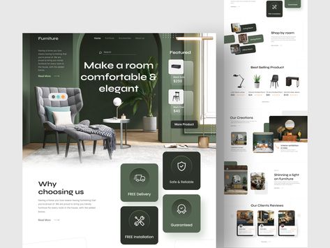 Furniture Web Design, Webpage Design Layout, Website Branding Design, Furniture Graphic, Web Design Websites, Desain Ui, Interior Design Website, Homepage Design, Web Design Projects