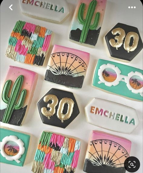 Coachella Cookies, 8th Grade Dance Themes, Kidchella Party, 30th Birthday Cookies, Coachella Inspired Party, Coachella Birthday Party, Coachella Party Theme, Coachella Party Ideas, Coachella Theme Party