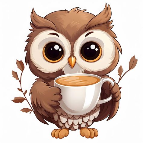 Drinking Coffee Illustration, Cute Owl Cartoon, Owl Tattoo Drawings, Owls Wallpaper, Cute Owls Wallpaper, Owl Coffee, Owl Wallpaper, Owl Illustration, Coffee Illustration