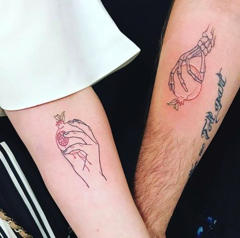 Hades And Persephone Couples Tattoo, Persephone Aesthetic Tattoo, Hades Inspired Tattoo, Hades And Persephone Tattoos, Persephone Inspired Tattoo, Persephone Hades Tattoo, Hades And Persephone Tattoo Ideas, Pomegranate Tattoo Hades And Persephone, Hades Tattoos