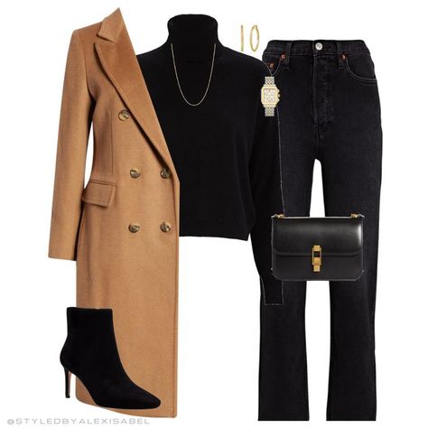 Black Ankle Boots Outfit, Winter Night Outfit, Mode Tips, Black Turtleneck Sweater, Black Camel, Outfit Inspiration Fall, Camel Coat, Cashmere Turtleneck, Classy Casual