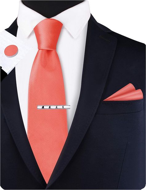 Amazon.com: GUSLESON Mens Wedding Coral Pink Tie Classic Silk Ties for Men Solid Necktie and Pocket Square Cufflinks Sets (6101-08) : Clothing, Shoes & Jewelry Formal Tie, Black Tie Formal, Element Design, Ties For Men, Pink Ties, Cufflink Set, Cool Ties, Tie Set, Nice Design