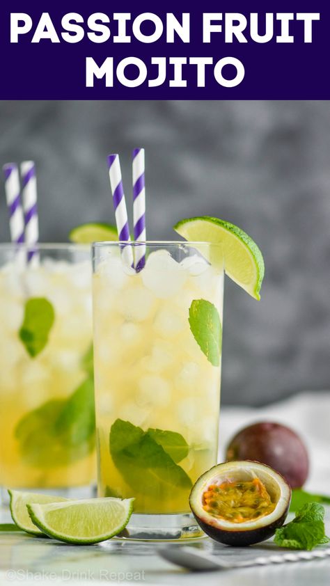 Fruit Mojito Recipe, Passionfruit Mojito, Fruit Mojito, Shake Drink, Passion Fruit Mojito, Mojito Drink, Drink Making, Passionfruit Recipes, Passion Fruit Juice