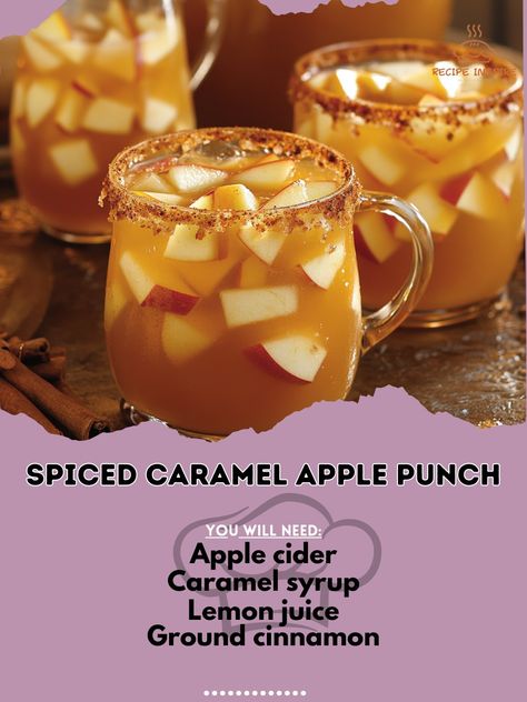 🍎🍹 Spiced Caramel Apple Punch—Indulge in this spiced caramel apple punch—perfectly sweet and spicy for fall gatherings! 🍏🍂 #SpicedCaramelApplePunch #AutumnDrinks Spiced Caramel Apple Punch Ingredients: Apple cider (3 cups) Caramel syrup (1/2 cup) Lemon juice (1/4 cup) Ground cinnamon (1/2 tsp) Cloves (4) Ice (as needed) Apple slices (for garnish) Instructions: Combine apple cider, caramel syrup, lemon juice, cinnamon, and cloves in a pitcher. Chill for 1 hour, then serve over ice. Garnish... Caramel Apple Punch, Punch Non Alcoholic, Cider Caramel, Apple Cider Caramel, Apple Punch, Apple Cider Caramels, Caramel Syrup, Hearty Dinner, Ice And Spice