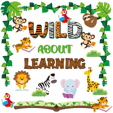 PRICES MAY VARY. ABUNDANT SETS: The back to school wildlife bulletin board set includes 7 sheets of monogrammed cut-outs, 55 sheets of cardboard in a variety of wildlife patterns, 20 sheets of vine patterned and 2 book patterned card stock, and 6 sheets of clear dot glue, enough quantity and style options to meet your classroom decorating needs. Decorate your classroom with these eye-catching wall decorations and create an inspiring learning environment for your kids! WILD ABOUT LEARNING THEME: Jungle Theme Bulletin Boards, Animal Bulletin Board Ideas, Safari Classroom Theme, Safari Bulletin Boards, Animals Bulletin Board, Animal Themed Classroom, Preschool Chalkboard, Wild About Learning, School Classroom Decoration