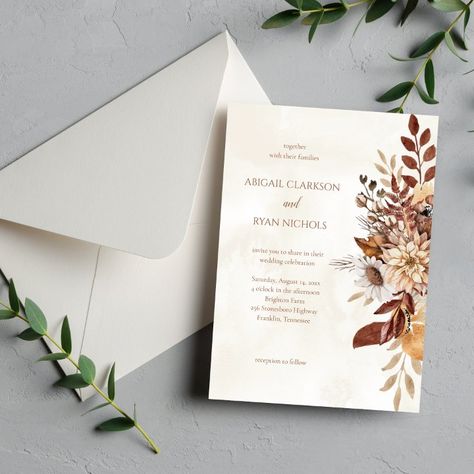 Simple And Elegant Wedding, Elegant Wedding Invitation Card, Simple Elegant Wedding, Card Party, Rustic Fall Wedding, Elegant Wedding Invitation, Fall Wedding Invitations, Minimalist Wedding Invitations, Rustic Brown