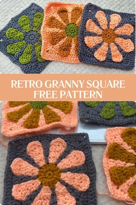 Add a pop of retro flair to your crochet projects with this 3D daisy granny square pattern! Perfect for blankets, pillows, and more. Click to learn how to make it! #crochetpattern #retro #grannysquare #diy Flower Granny Square Pattern, Crochet Flower Granny Square Pattern, Granny Square Patterns, Granny Square Crochet Patterns Free, Crochet Cross Stitch, Crochet Blanket Designs, Square Crochet Pattern, Things To Crochet, Crochet Daisy