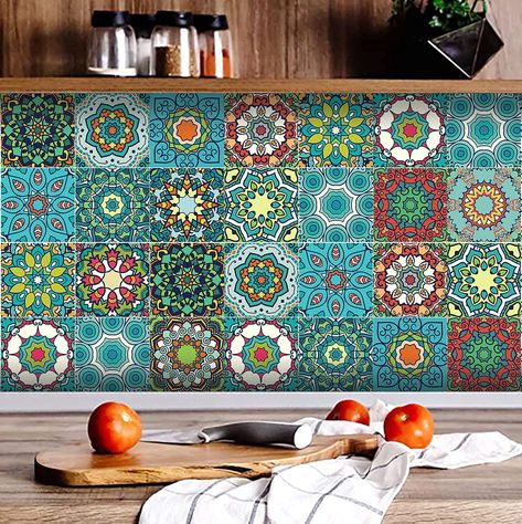 PRICES MAY VARY. Retro Talavera Backsplash Tile Stickers For Home Decoration：These mandala floral decals can make your home more beautiful and colorful. Now you can overhaul old tiles quickly and at a fraction of a cost of a remodel job with our tile stickers. Decoration Scenes: This Mexican talavera tile stickers are perfect for backsplash, stair, or just about any tiled wall in your kitchen,washroom,dining room,toilet, bathroom. You can even use them in your living room and give a fresh look t Mexican Tile Art, Talavera Backsplash, Modern Mexican Home Decor, Modern Mexican Home, Wall Art Ceramic, Ceramic Wall Art Tiles, Decorations For Living Room, Bathroom Vinyl, Bathroom Wall Decor Art