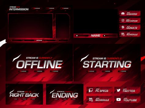 Full Red Stream Overlay Pack Streamer Overlay, Streaming Overlay, Twitch Overlay Templates, Web Design Jobs, Freelance Web Design, Logo Creation, Beautiful Scenery Nature, Panel Design, Drive