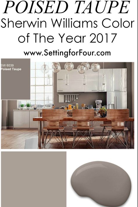 Art Color Schemes, Sherwin Williams Poised Taupe, Taupe Dining Room, Soothing Bedroom Colors, Taupe Color Schemes, Sherwin Williams Paint Gray, Taupe Color Palettes, Poised Taupe, Taupe Paint Colors