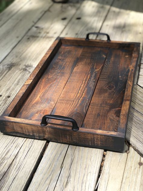 Narrow Farmhouse, Farmhouse Ottoman, Farmhouse Serving Trays, Diy Serving Tray, Tray Ottoman, Rustic Tray, Coffee Table Centerpieces, Wood Centerpieces, Lap Tray