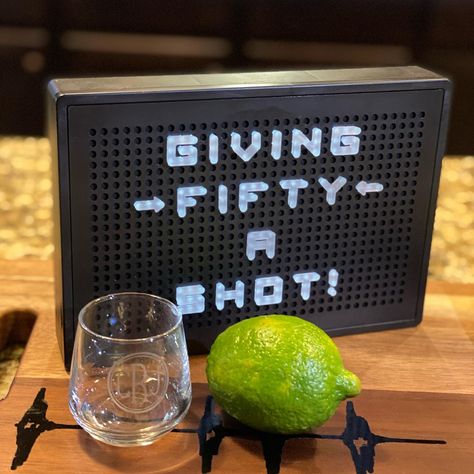 Tequila 50th Birthday, 50th Birthday Bar Ideas, 50th Birthday Margarita Theme, Fun 50th Birthday, 50th Bday Party Ideas For Women Fun, 40th Birthday Shots, 49 Birthday Party Ideas For Men, 50th Party Themes For Men, 50th Birthday Taco Theme