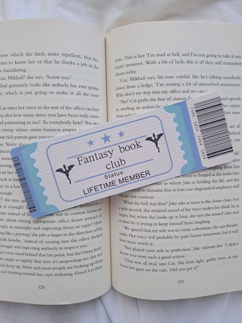 Lifetime membership ticket bookmark for Fantasy book lovers. * Made using 400gsm recycled cardstock * One sided print  * Rounded edges If you would like to keep your bookmarks pristine for longer, with more durability and shine, I would encourage you to order the laminated option. ** Please note due to the nature of recycled card there will be some variation in the cardstock including natural white flecks.  The colours of the bookmark may vary from the photo once printed due to screen settings **