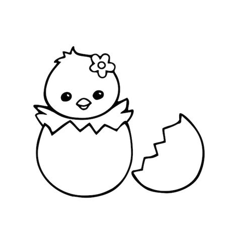 Easter Outline Drawing, Cute Easter Drawings Easy, Easter Cartoon Drawings, Easter Chicken Drawing, Easter Chick Drawing, Baby Chick Drawing, Easter Drawings Easy, Chicks Drawing, Chick Drawing