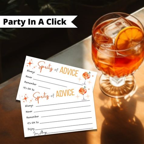 Aperol Spritz Themed, La Dolce Vita Bridal Shower, Thats Amore Party, Advice Cards, Love At First Spritz Aperol Spritz Party Favor, Spritz Engagement Party, Bridal Shower Aperol Spritz, Aperol Spritz Bridal Shower Theme Decor, Bridal Shower Unique Ideas, Love At First Spritz Theme, Aperol Spritz Bachelorette Party, Love At First Spritz Bridal Shower Theme, Thats Amore Party