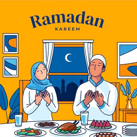 Hand drawn ramadan illustration | Premium Vector #Freepik #vector #ramadan-fasting #muslim-illustration #fasting #islamic-illustration Muslim Illustration, Ramadan Illustration, Islamic Illustration, Ramadan Design, Infographic Video, Islamic Content, Ramadan Celebration, Bulan Puasa, Window Seat Design