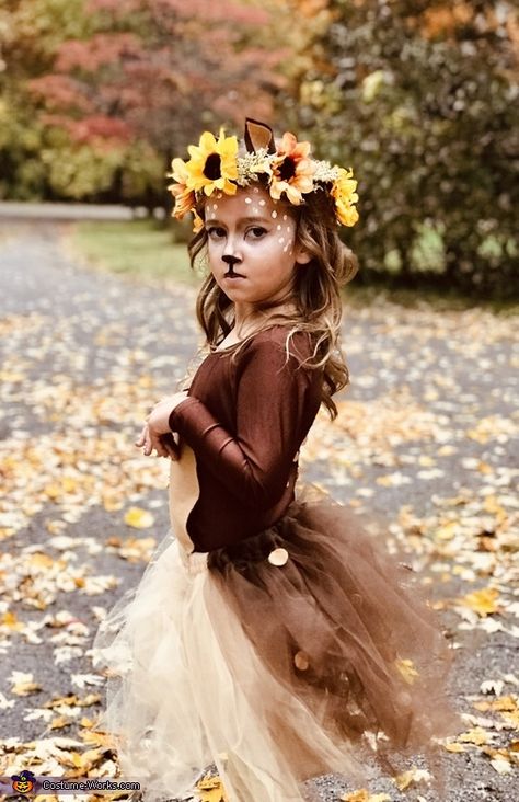 Sarina: This is my sweet 7 year old little girl who has a love for the outdoors! She has been an animal every year so why stop now! Per request momma... 7 Year Halloween Costumes, Baby Deer Costume Girl, Diy Deer Costume For Kids, Toddler Deer Costume, Girl Costumes For Kids, Girls Deer Costume, Kids Deer Costume, Animal Costumes For Girls, Deer Costume Diy