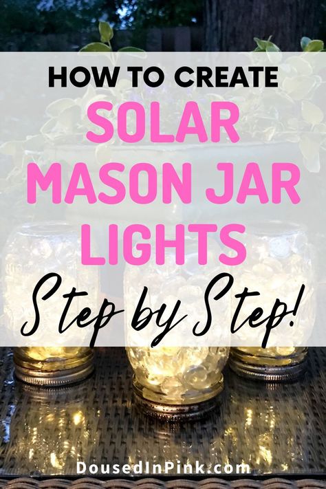 Mason Jars With Solar Lights, Mini Lights Ideas Decor, Mason Jar Solar Lights Diy, Diy Solar Lights Ideas, Solar Light Crafts Diy Projects, Pickle Jar Crafts, Solar Lights Ideas Outdoor, Diy Solar Lanterns, Uses For Mason Jars