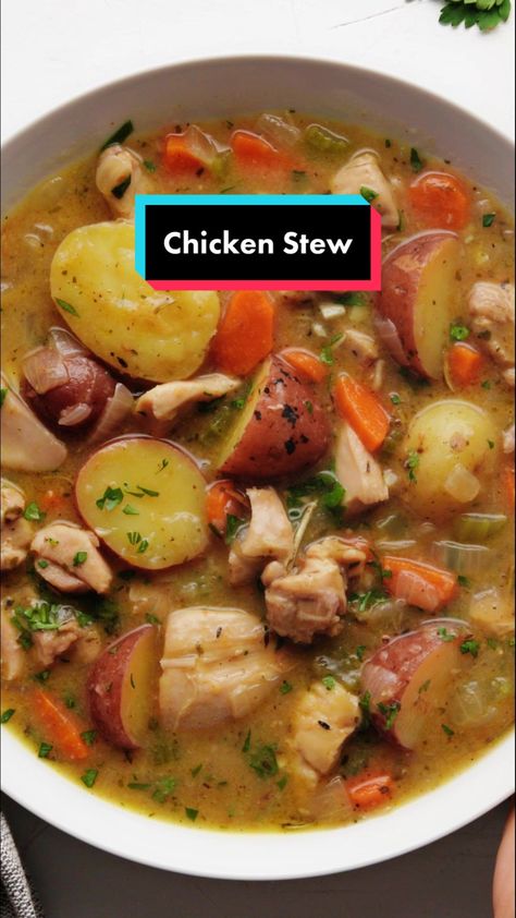 My FAVORITE recipe from 2021, Chicken Stew! #chickenstew #chickenthighs #comfortfood Hunters Stew, Budget Bytes, Chicken Stew, Chicken Thighs, Have A Great Day, Stew, Main Dishes, Comfort Food, Meat