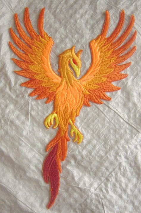 HUGE Phoenix in Flight Embroidered Iron on Applique - Patch - 11" tall x 7" Wide by TheCrochetTowel on Etsy Phoenix Applique, Phoenix Embroidery, Embroidery Stitches Beginner, Diy Embroidery Patterns, Lake Charles, Machine Embroidery Projects, 자수 디자인, Iron On Applique, Free Machine Embroidery Designs