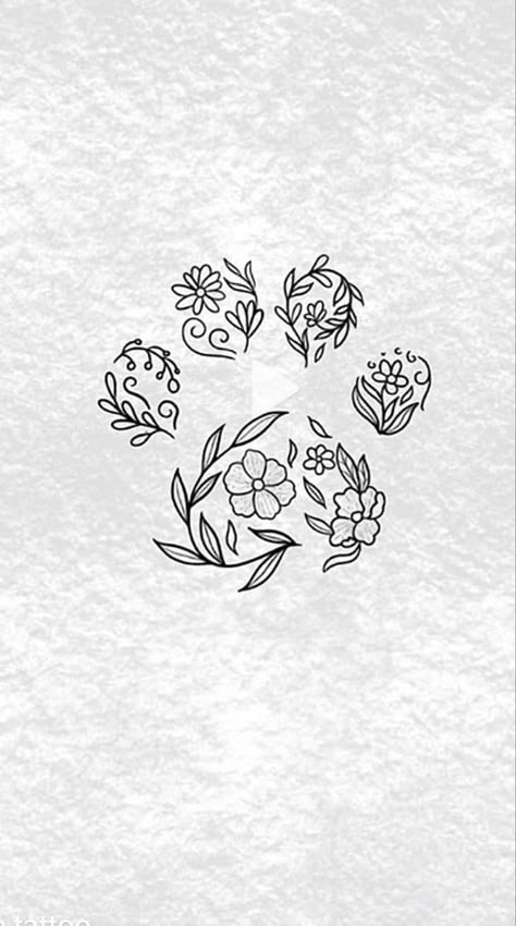 Flower Dog Print Tattoo, Flower Dog Paw Tattoo, Dog Tribute Tattoo Small Lab, Small Vet Med Tattoo, Floral Pet Tattoo, Dog Paw Print With Flowers Tattoo, Feminine Dog Tattoo, Dog Outline Tattoo With Flowers, Dog Print Tattoo With Flowers