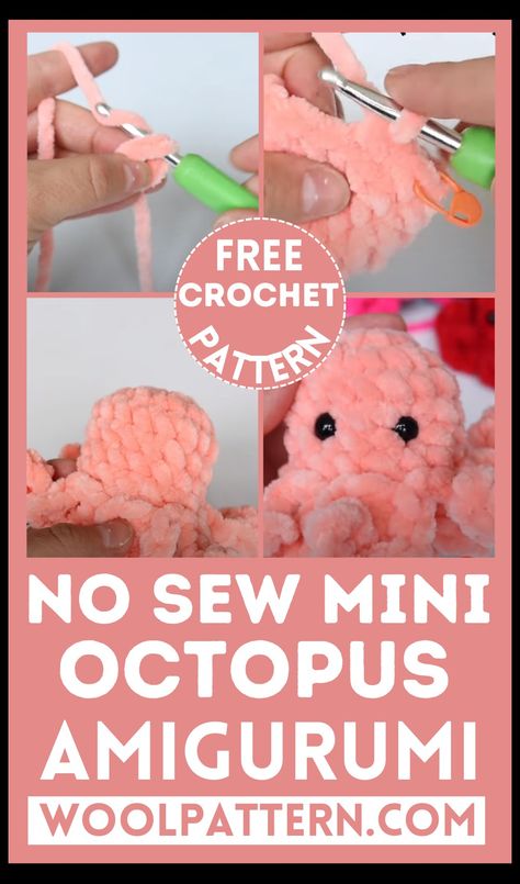 Crochet No Sew Mini Octopus Amigurumi Crochet Plushies Octopus, Crochet No Sew, Octopus Crochet Pattern Free, Octopus Amigurumi, Mini Octopus, Octopus Crochet Pattern, Crochet Whale, Crochet Plushies, Crochet Mushroom