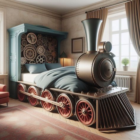 Train Shaped Bed Train Bed, Train Bedroom, Unusual Beds, House Interior Design Styles, Train Room, Kid Room, Wild Things, Kid's Rooms, Diy Bed