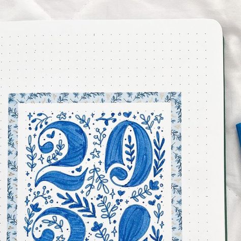 Syle Marie on Instagram: "2024 is around the corner and I’m excited to use my bullet journal! I went with a blue floral theme for the cover page 💙 It’s a bit time consuming so please give me strength as I try to finish setting up my January spreads~ Do you have any tips/tricks to staying consistent with a bujo? Get some % off with my codes ↓ ❥ @passionplanner: “SYLE MARIE213” ❥ @mariatalianplans: “MARIE15” #journal #bulletjournal #bujo #studygram #stationery #stationeryaddict #calligraphy #stickers" Blue Journal Cover Ideas, 2024 Bujo Set Up, Blue Bullet Journal Theme, 2024 Bujo Cover, 2024 Cover Page, 2024 Journal Cover, 2024 Bullet Journal Cover, Summer Bujo, Calligraphy Stickers