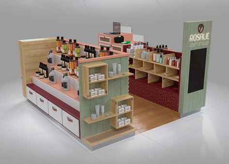 Fashion style cosmetics mall kiosk wooden shelf display booth Mall Kiosk Design, Gondola Design, Kiosk Store, Cosmetics Display Stand, Mall Kiosk, Makeup Stand, Kiosk Design, Shelf Display, Korean Skin