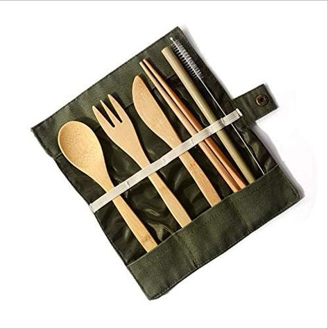 Bamboo Utensils Cutlery Set,Reusable Cutlery Travel Set Eco-Friendly Wooden Silverware for Kids & Adults Outdoor Portable Utensils with Case - Bamboo Spoon, Fork, Knife, Brush, Chopsticks Wooden Silverware, Portable Utensils, Travel Cutlery, Bamboo Flatware, Bamboo Cutlery, Eco Crafts, Bamboo Utensils, Wooden Cutlery, Spoon Knife