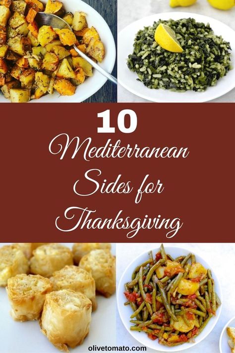 Mediterranean Side Dishes that will satisfy everyone! And you can make ahead! #healthyrecipes #healthythanksgiving #thanksgiving #vegetarian #mediterraneanfood #greek Mediterranean Thanksgiving, Mediterranean Side Dishes, Thanksgiving Recipes Side Dishes Healthy, Side Dishes Healthy, Thanksgiving Healthy, Side Dishes For Thanksgiving, Dishes For Thanksgiving, Thanksgiving Recipes Side Dishes Easy, Healthy Thanksgiving Sides