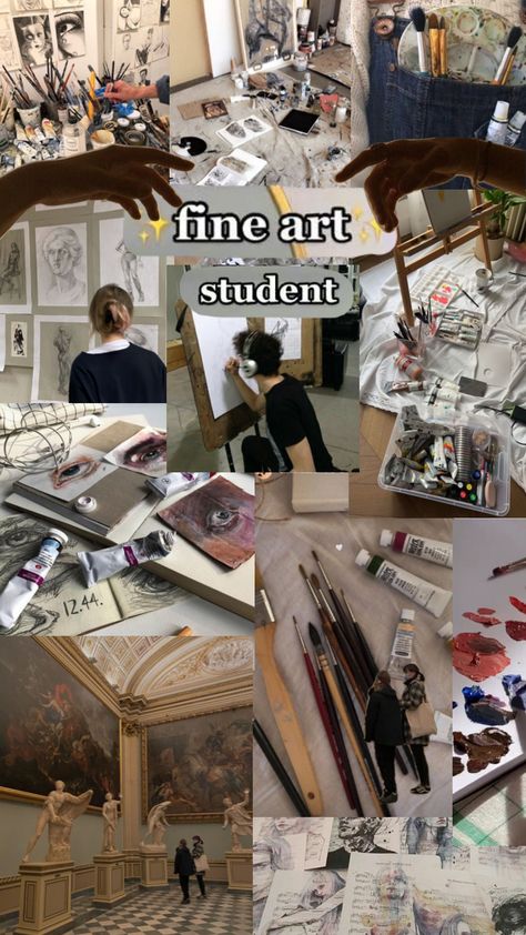 Painting Student Aesthetic, The Art Student Aesthetic, Liberal Arts Student Aesthetic, Fine Art Student Aesthetic, Artist Career Aesthetic, Studying Art Aesthetic, Artistic Vision Board Art, Arts School Aesthetic, Fine Arts Student Aesthetic