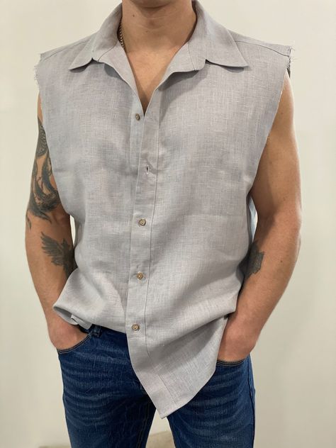 Mens Linen Outfits, Comfortable Casual Outfits, Western Men, Banded Collar Shirts, Biker Shirts, Mens Trendy Outfits, Linen Shirt Men, Rocker Style, Men Shirts